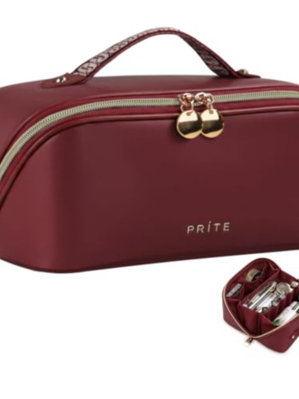 Vegan Leather Makeup Bag Travel Toiletry Organizer Opens Flat